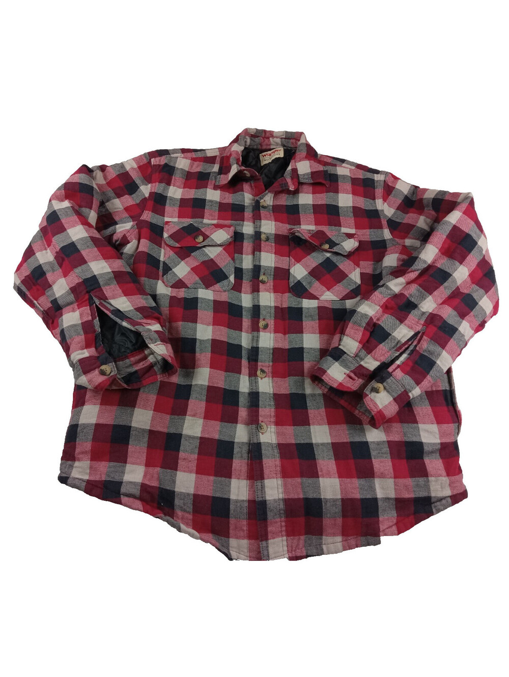 Wrangler Authentics Flannel Shirt Jacket Mens Medium Red Plaid Quilted Lined M